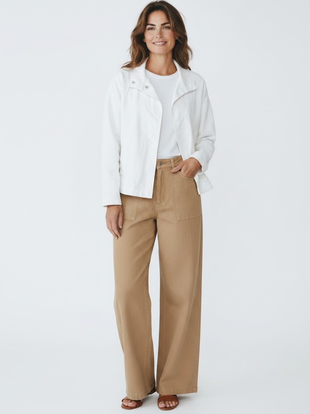 Eileen Fisher White Denim Jacket Size M Hemp Organic Cotton Stretch Minimalist